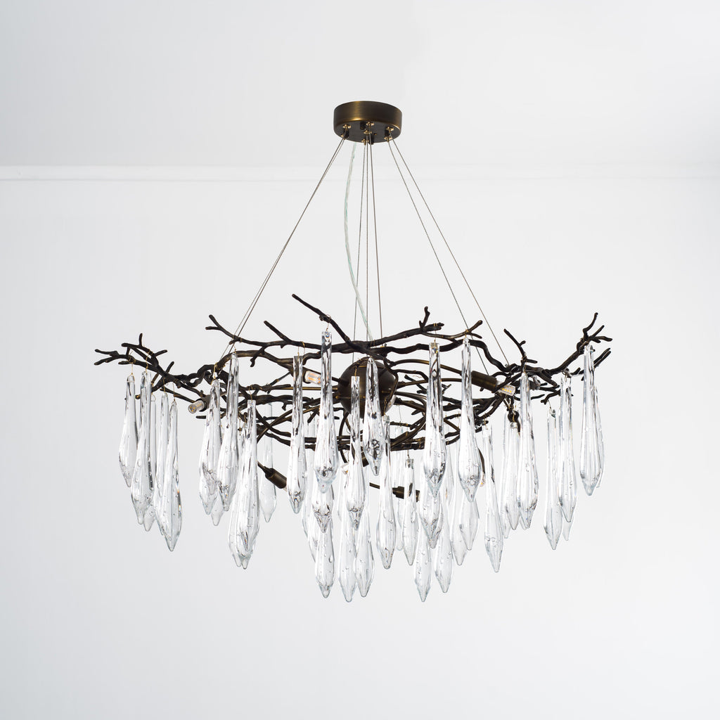 Branching Brass Extended Teardrop Round Chandelier